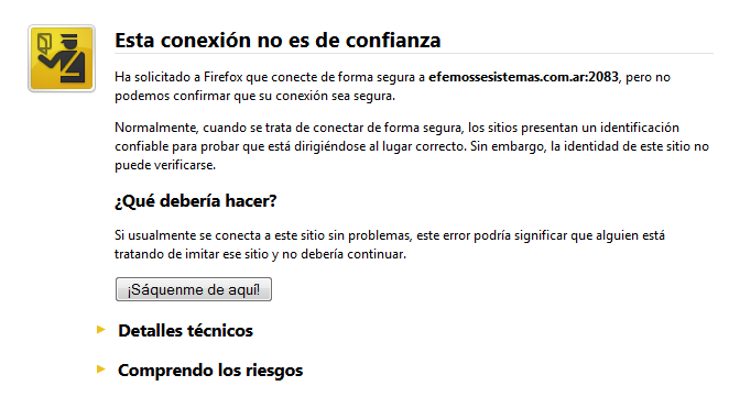 Mozilla Firefox: "Esta conexión no es de confianza"