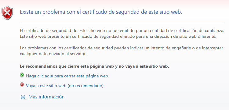 Internet Explorer - “Existe un problema con el certificado de seguridad de este sitio web”